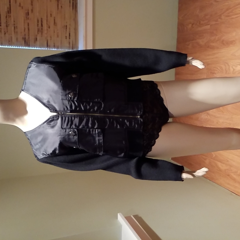 InWear Mixed Material Zipper Front Sweater With Nylon Front And Wool Size S